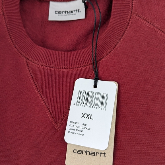 Carhartt Work In Progress WIP Chase Crew Sweatshirt Corvina Burgundy Oxblood XXL - Picture 10 of 11